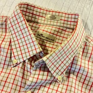 Peter‎ Millar Button Down Shirt Plaid Check Linen Blend Mens Large